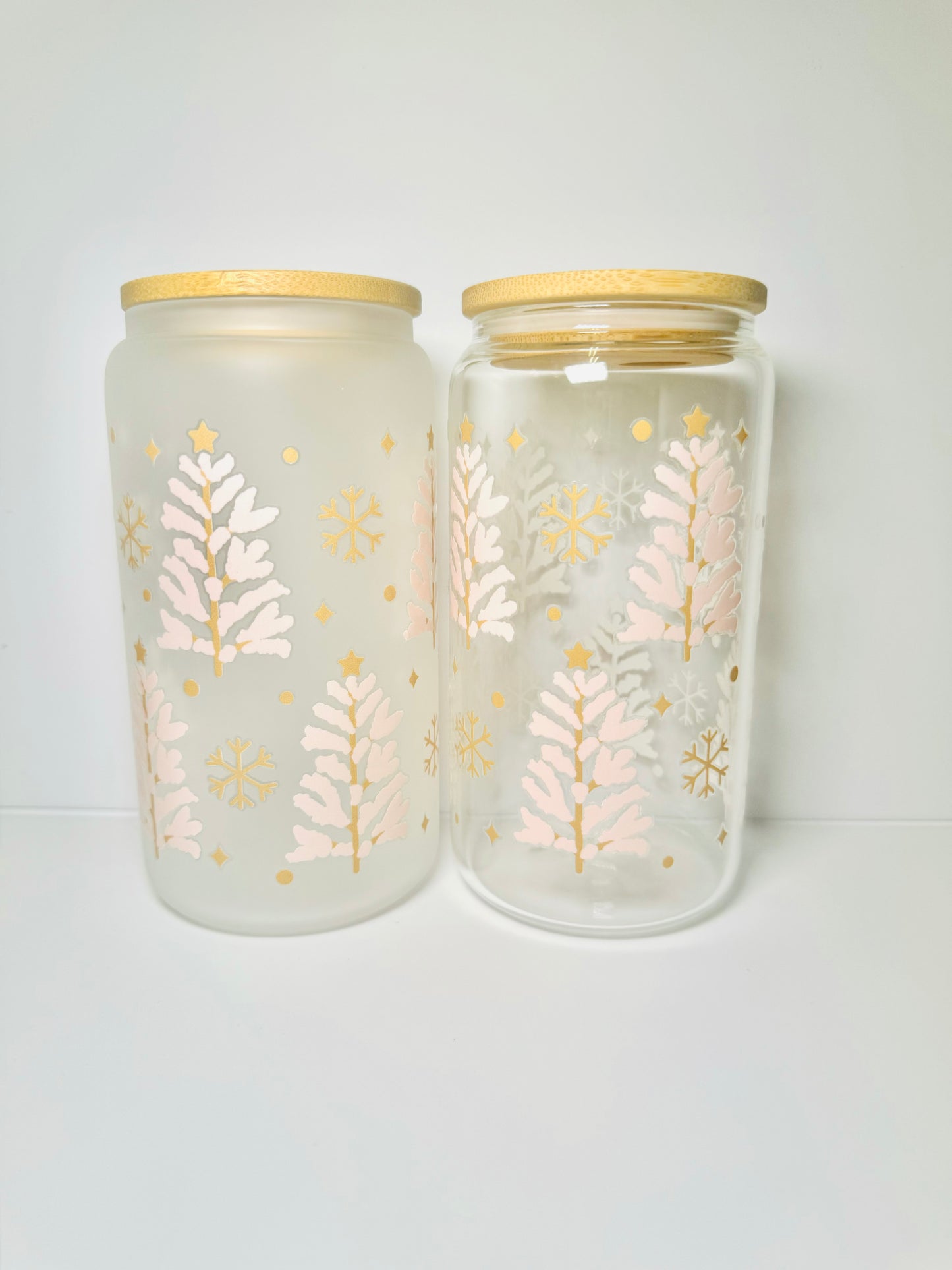 Trees Christmas 16oz Glass Cup with Vibrant DTF Wrap