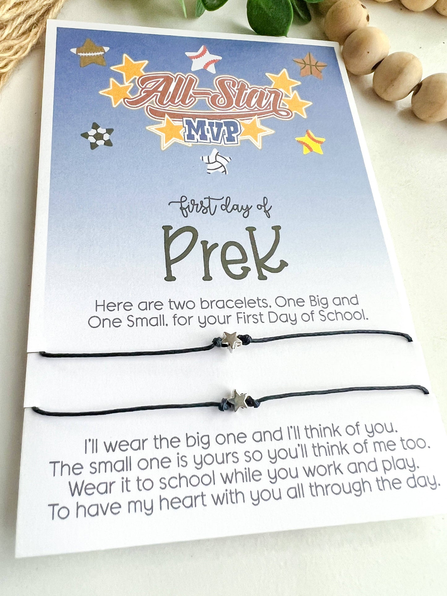 ⭐ First Day of Pre-K Bracelet Mommy & Me Set – All-Star MVP ⭐