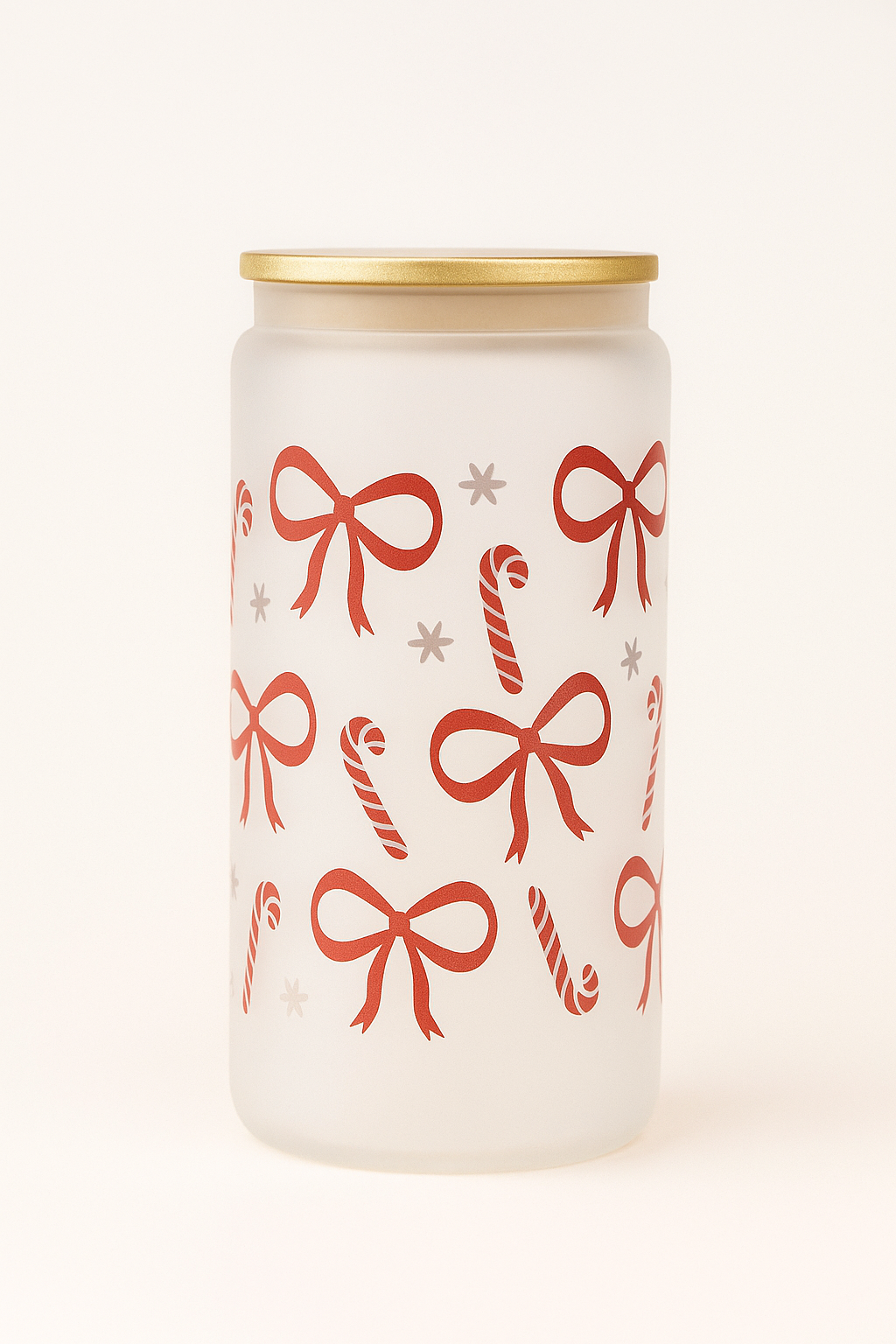 π Candy Cane & Bow Frosted Glass Jar