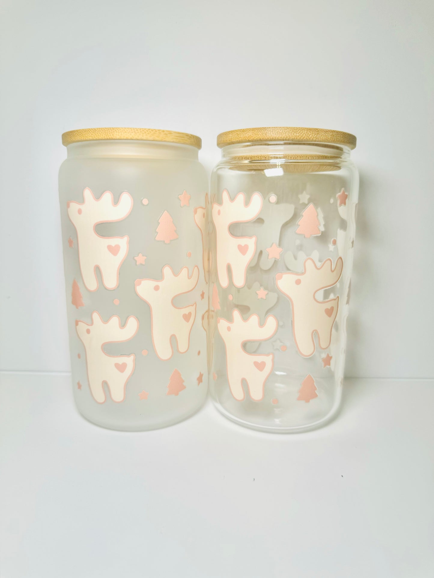 Reindeer Christmas 16oz Glass Cup with Vibrant DTF Wrap