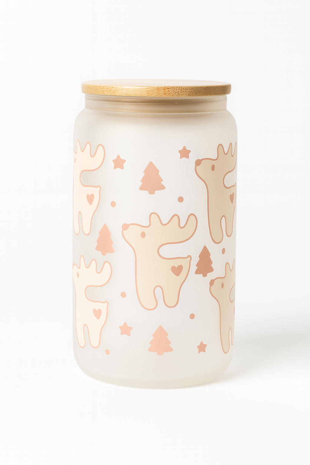 🦌 Pink Reindeer Frosted Glass Cup