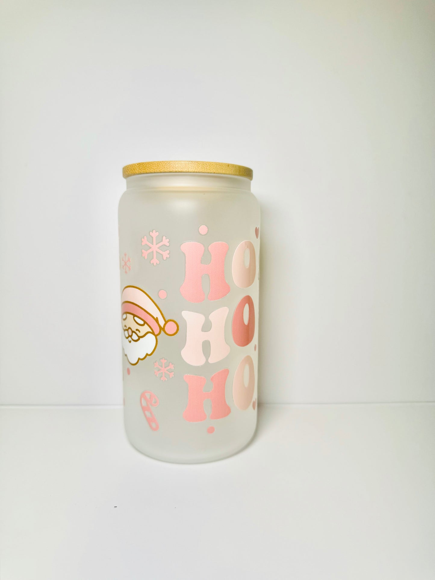 Santa Ho Ho Ho Christmas 16oz Glass Cup with Vibrant DTF Wrap