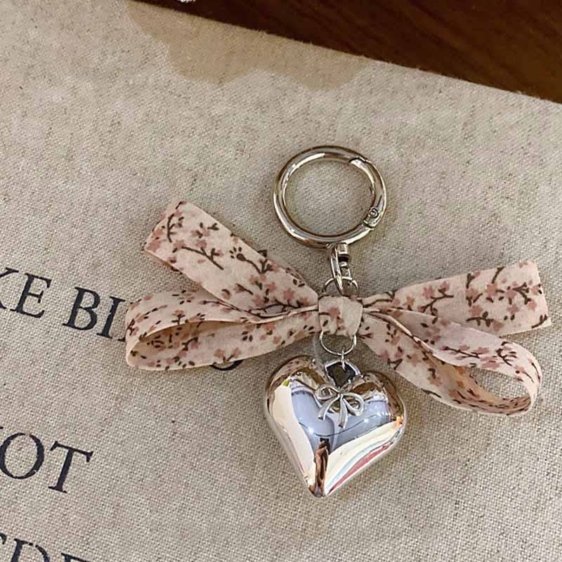 Elegant Floral Print Bow Heart Keychain Charms DP25F586
