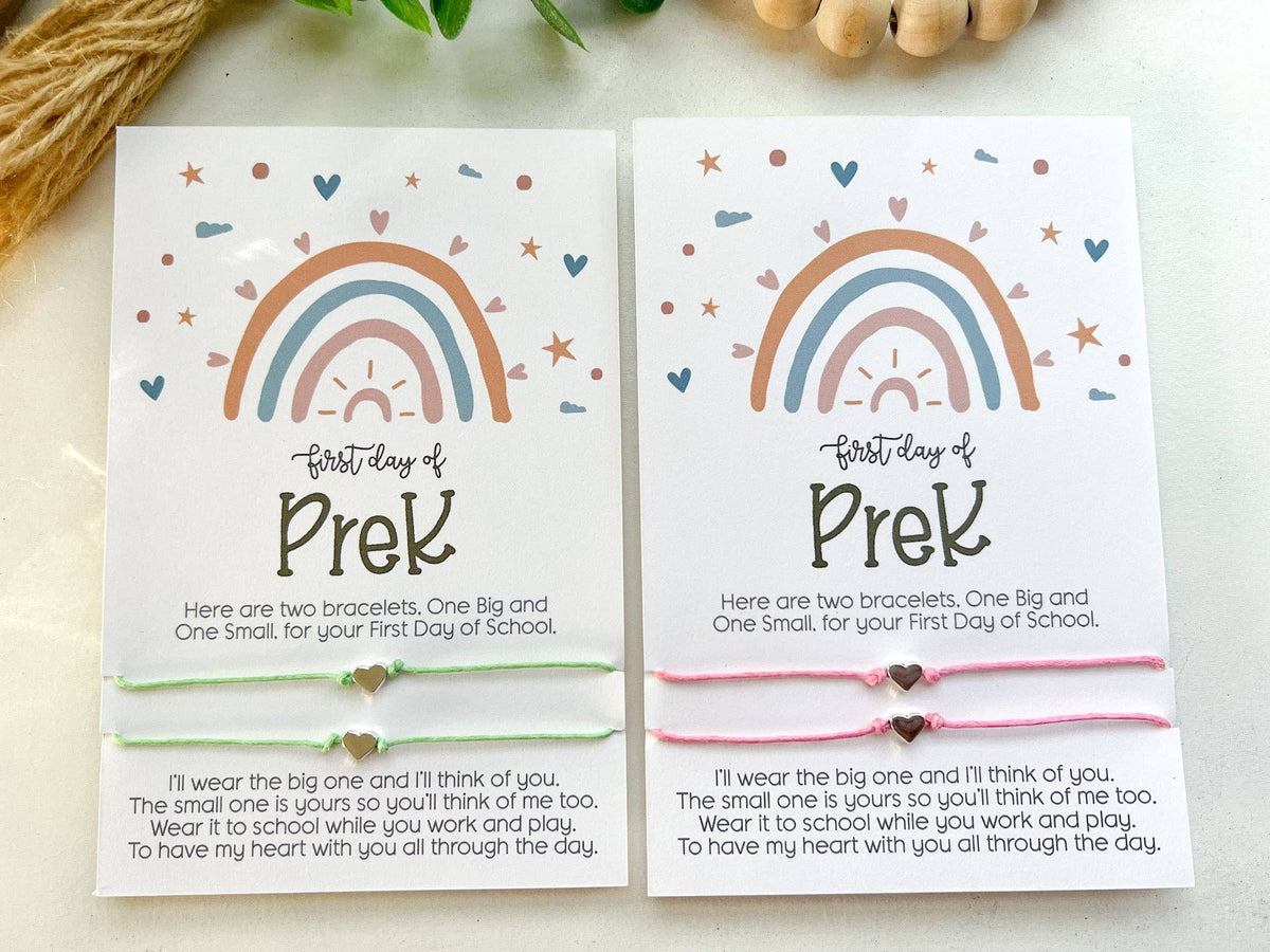 🌈 First Day of Pre-K Matching Bracelet Set – Pink Heart Edition 💖