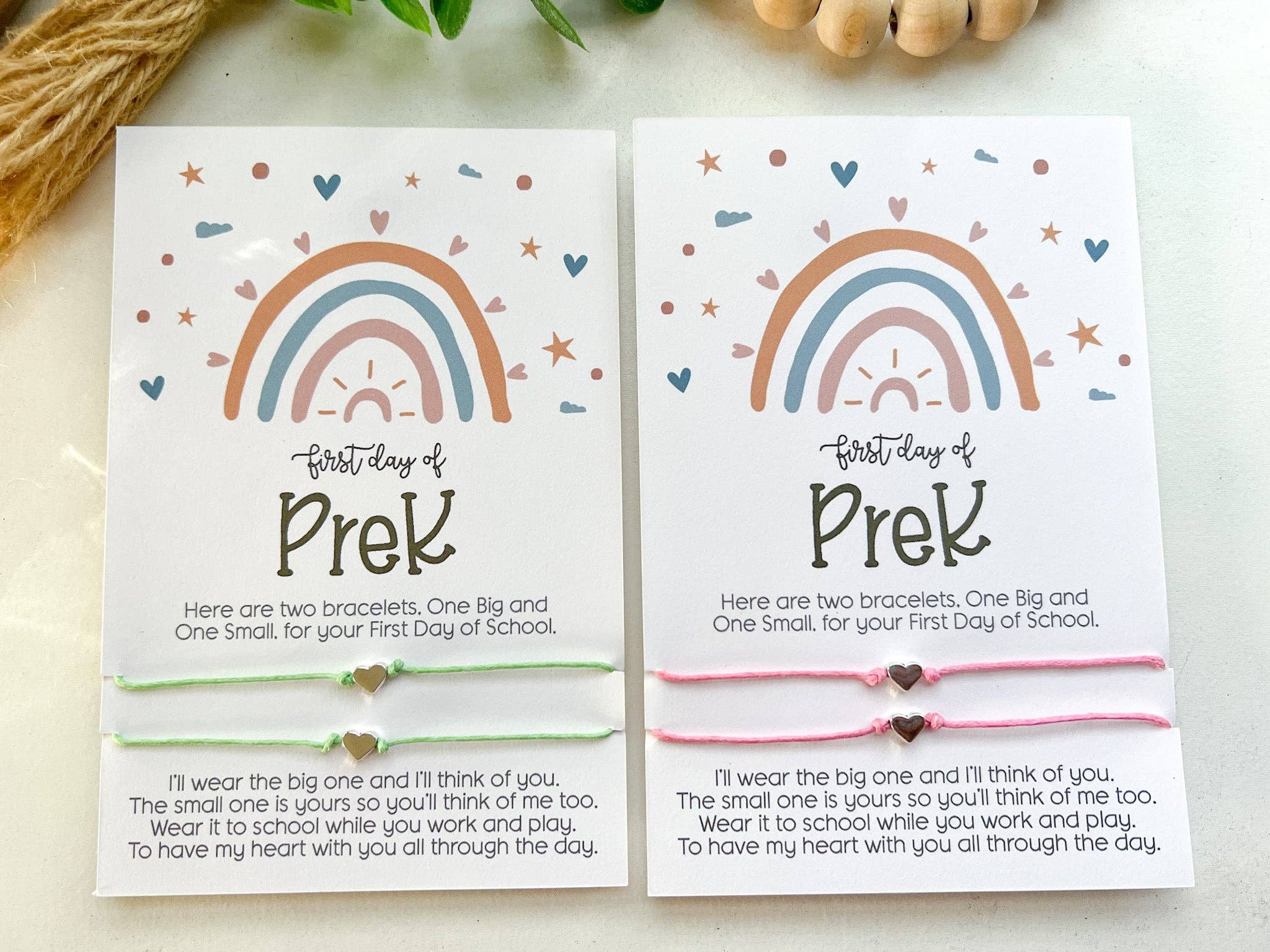 🌈 First Day of Pre-K Matching Bracelet Set – Pink Heart Edition 💖