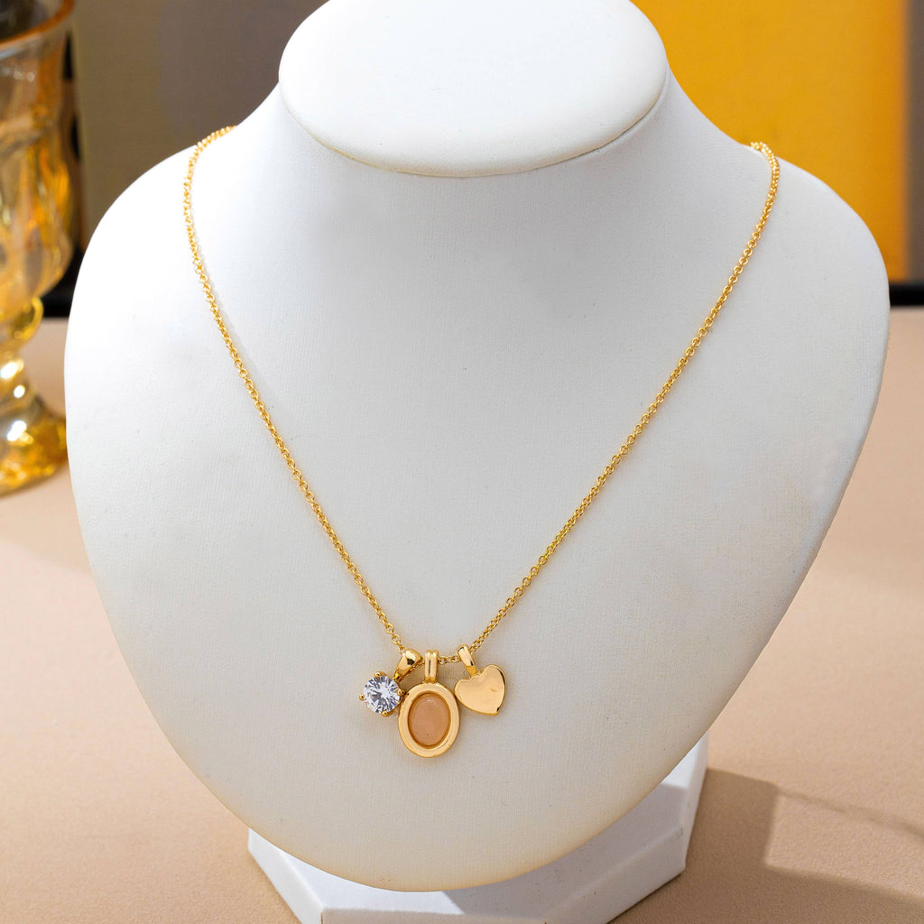 Golden Heart & Pink Charm Necklace