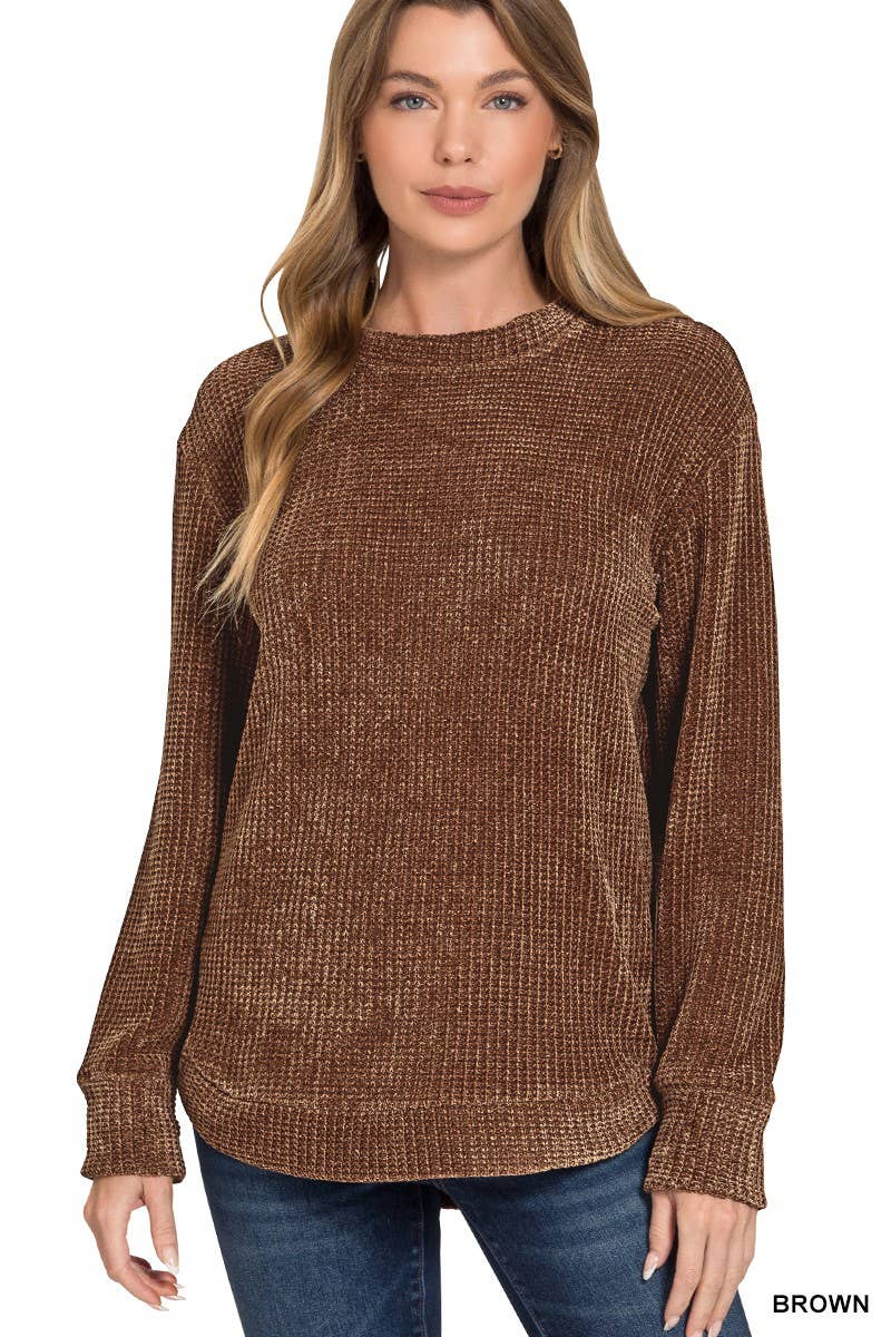 Chocolate Waffle Knit Pullover