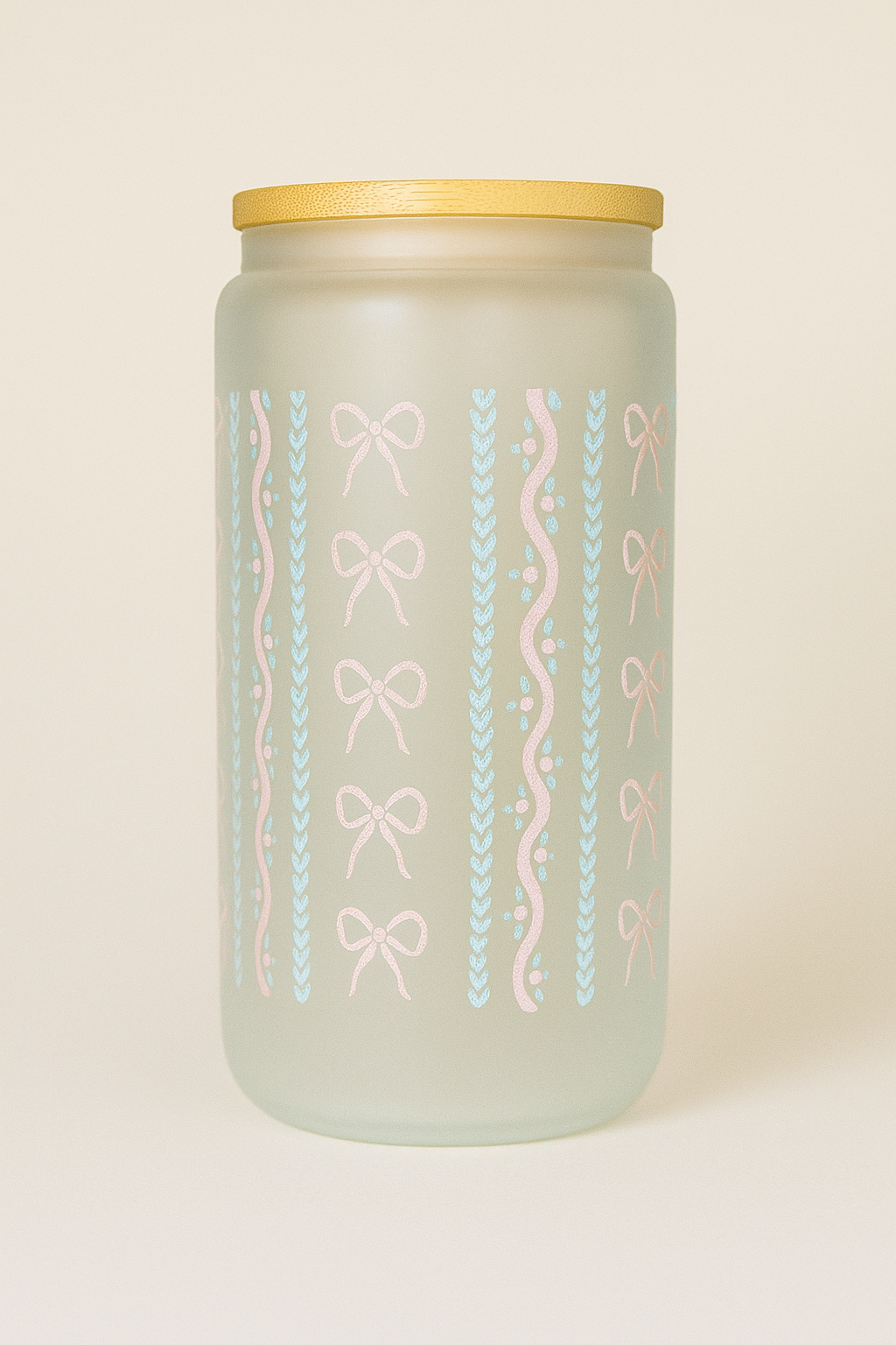 💕 Pastel Ribbon 16oz Frosted Glass Cup