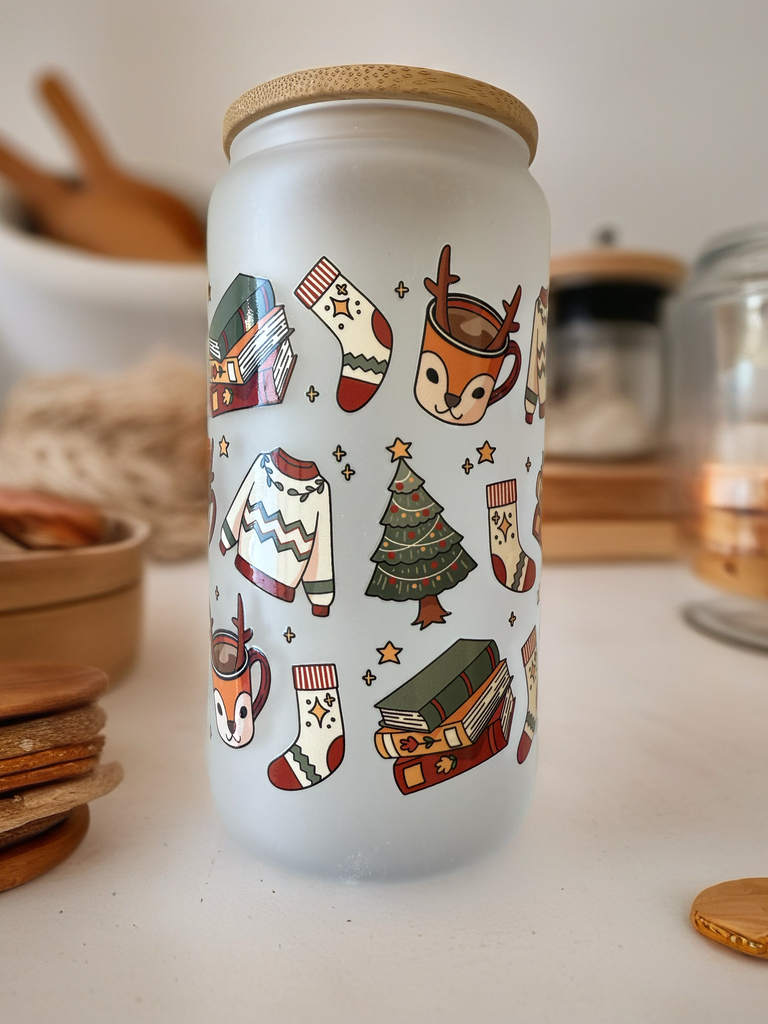 Cozy Christmas Frosted Glass Cup 🎄