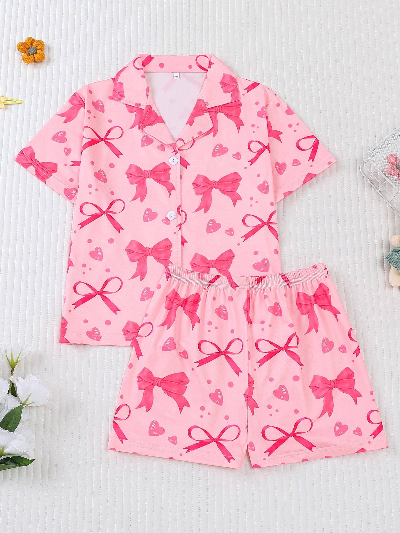 Girls Pink Bow Pajama Set