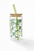 Lucky Shamrock Glass Cup with Bamboo Lid & Straw