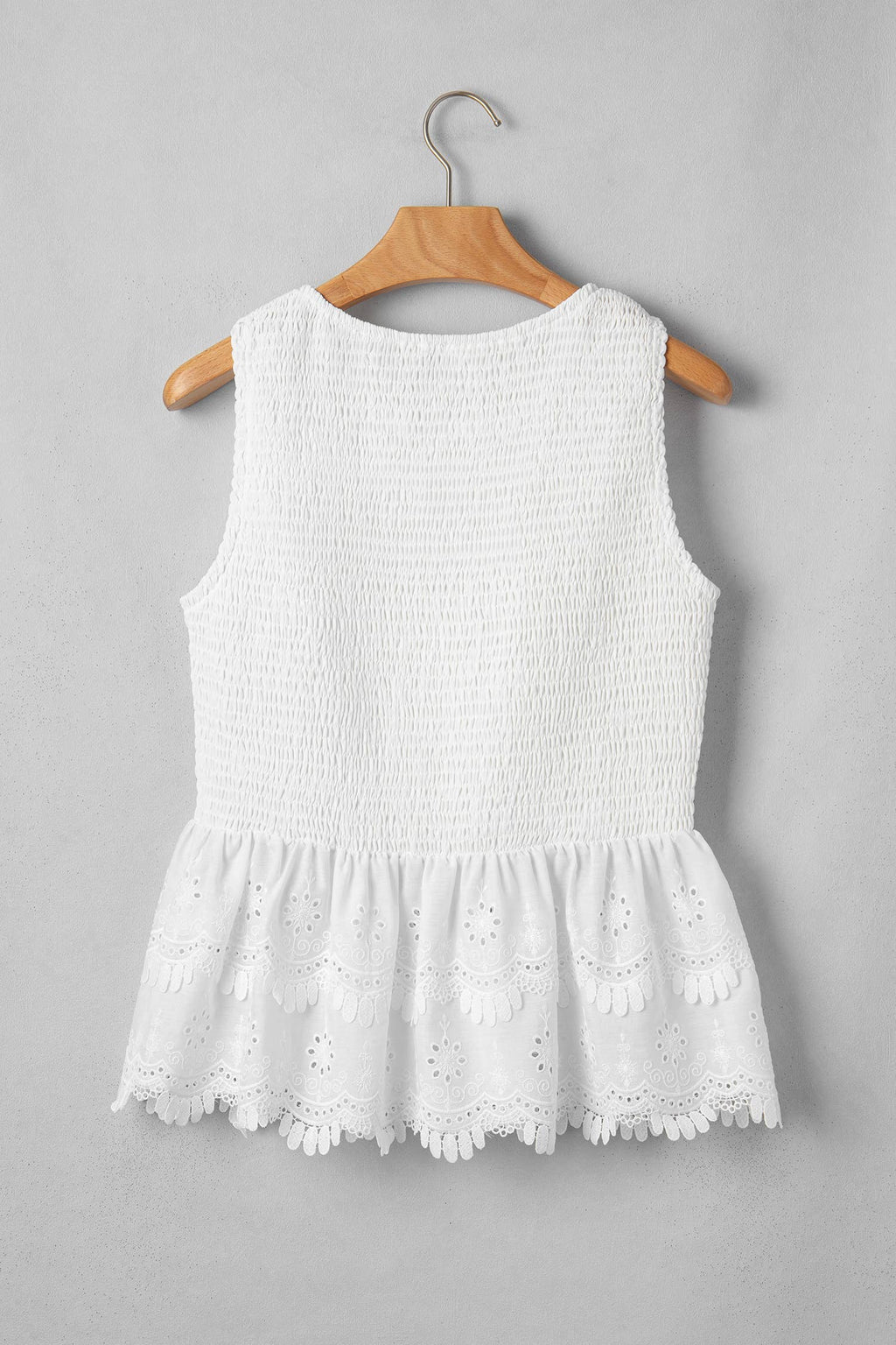 Sleeveless Smocked Lace Peplum Top