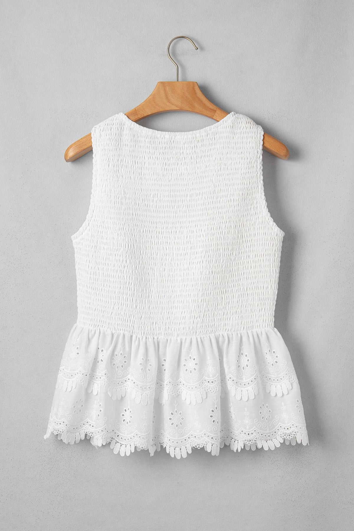 Sleeveless Smocked Lace Peplum Top