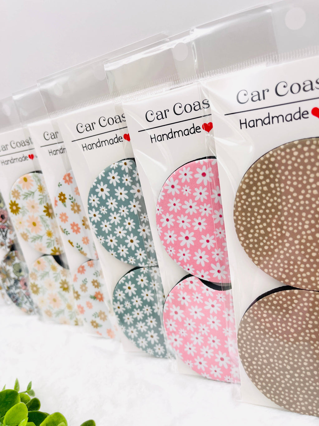 Car Coasters – Set of 2 | Neutral Floral & Bow Prints Summer
