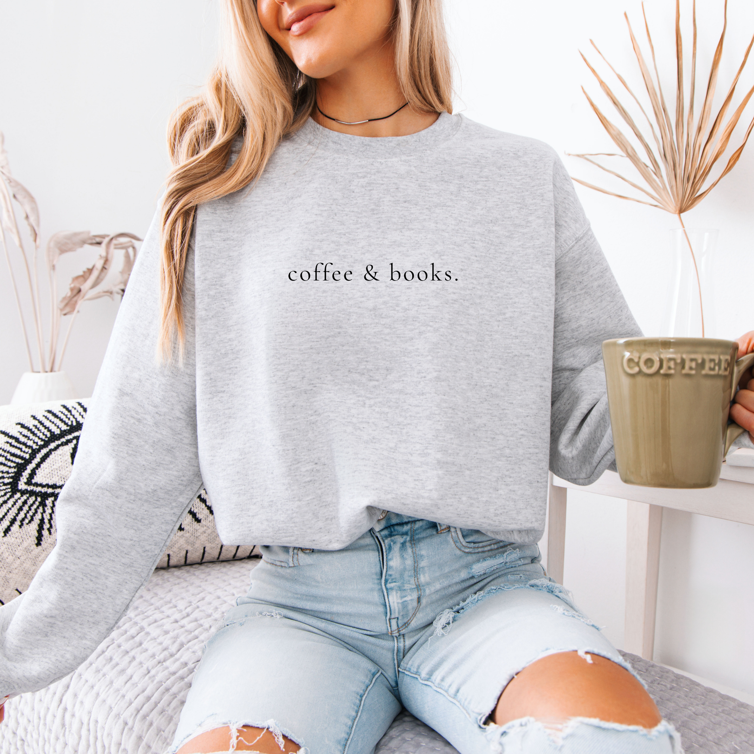 Coffee & Books Sweatshirt. - Bookworm Tee - Spring