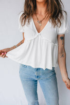 Textured Knit V Neck Back Bow Knot Top | S-XL