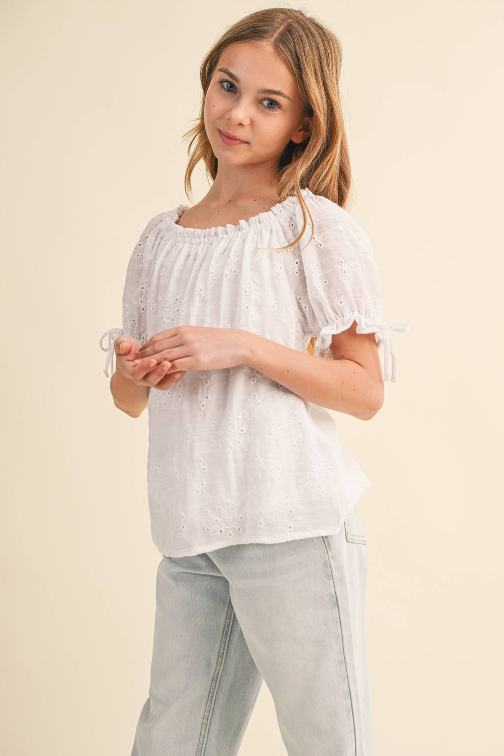 Sweet Summer Eyelet Peasant Top – Tween Girls