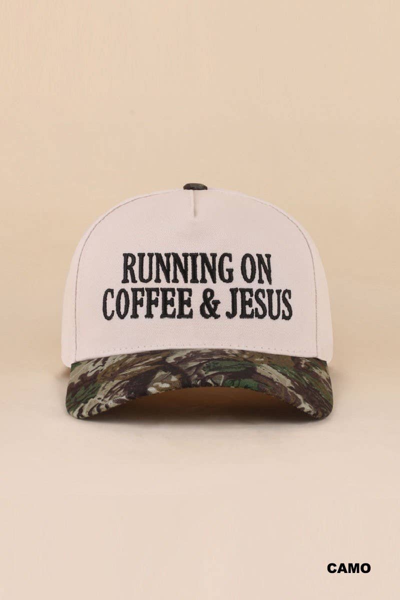 Running On Coffee &amp; Jesus Two Tone Cotton Hat