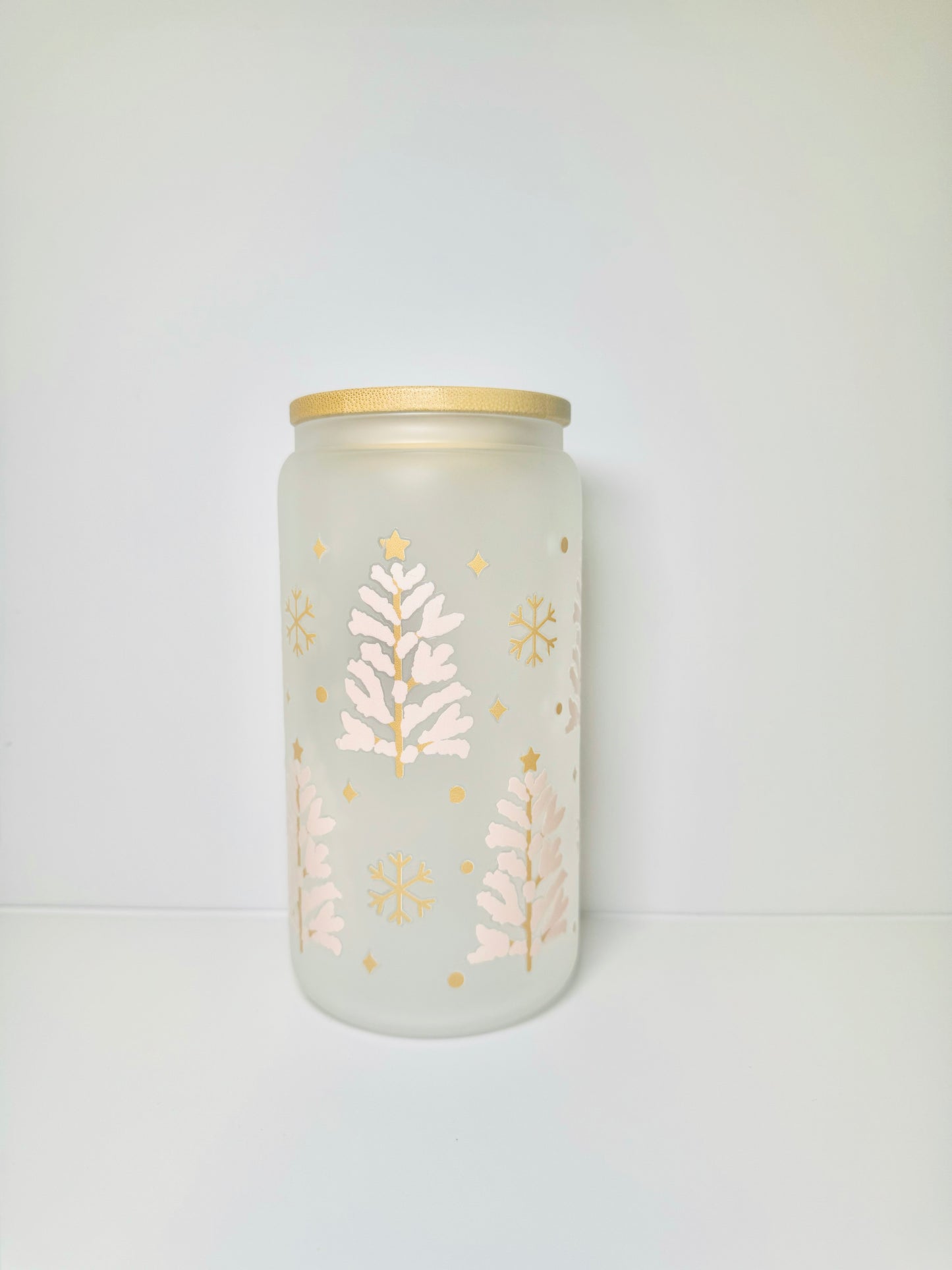 Trees Christmas 16oz Glass Cup with Vibrant DTF Wrap