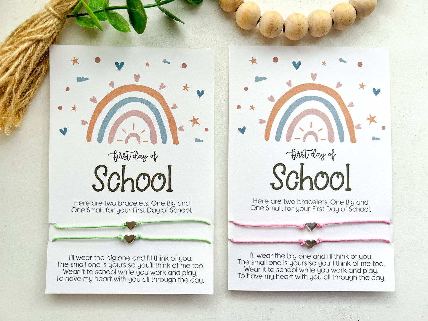 🌈 First Day of School Matching Bracelet Set – Aqua Heart Edition 💙