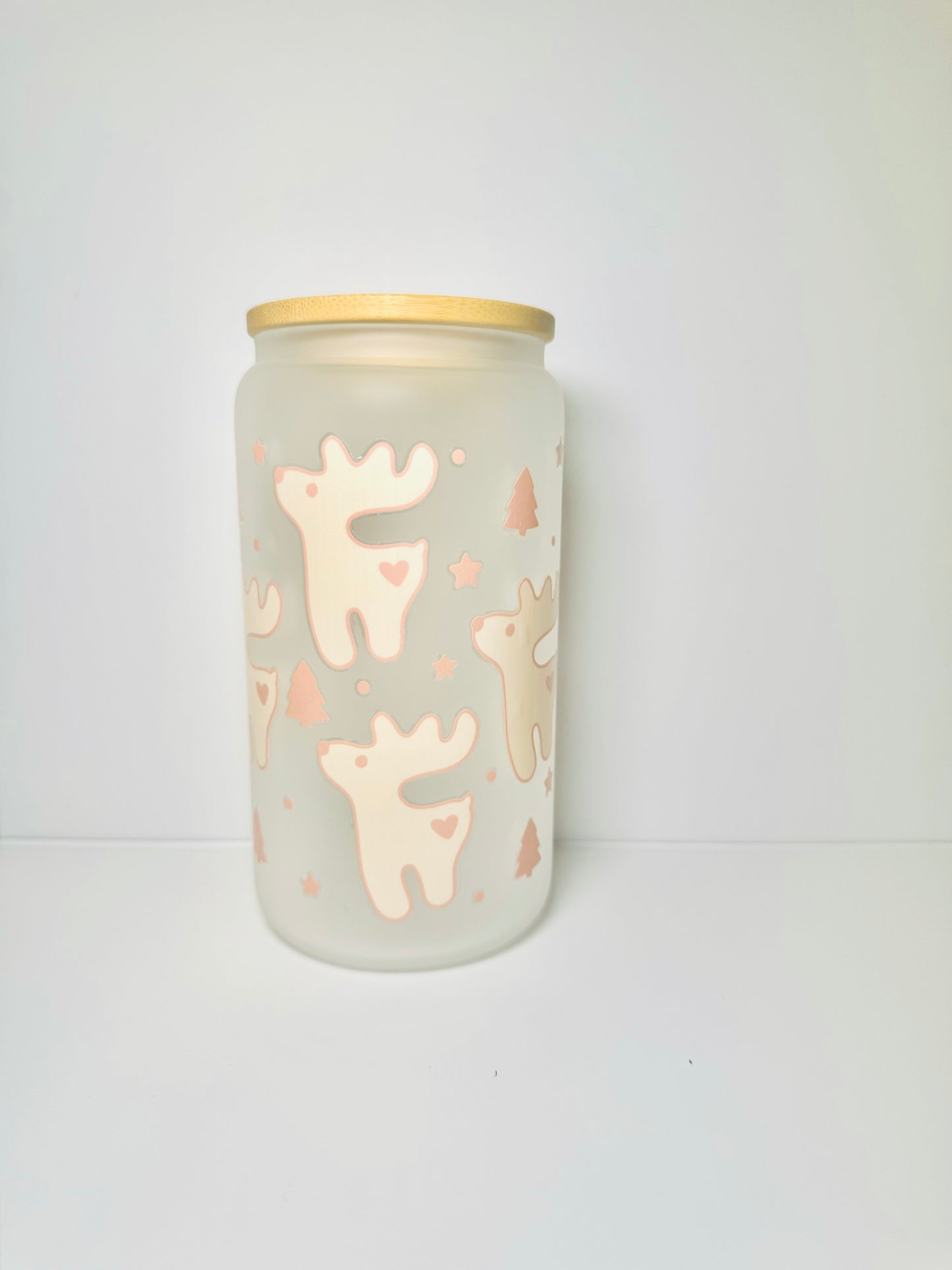 Reindeer Christmas 16oz Glass Cup with Vibrant DTF Wrap