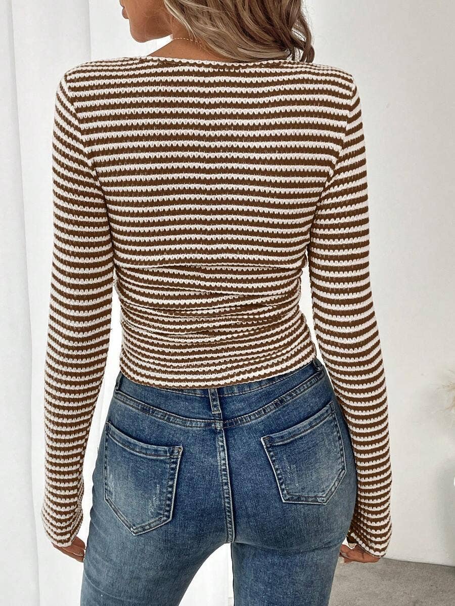 Mocha Stripe Square Neck Knit Top 🤎🍂