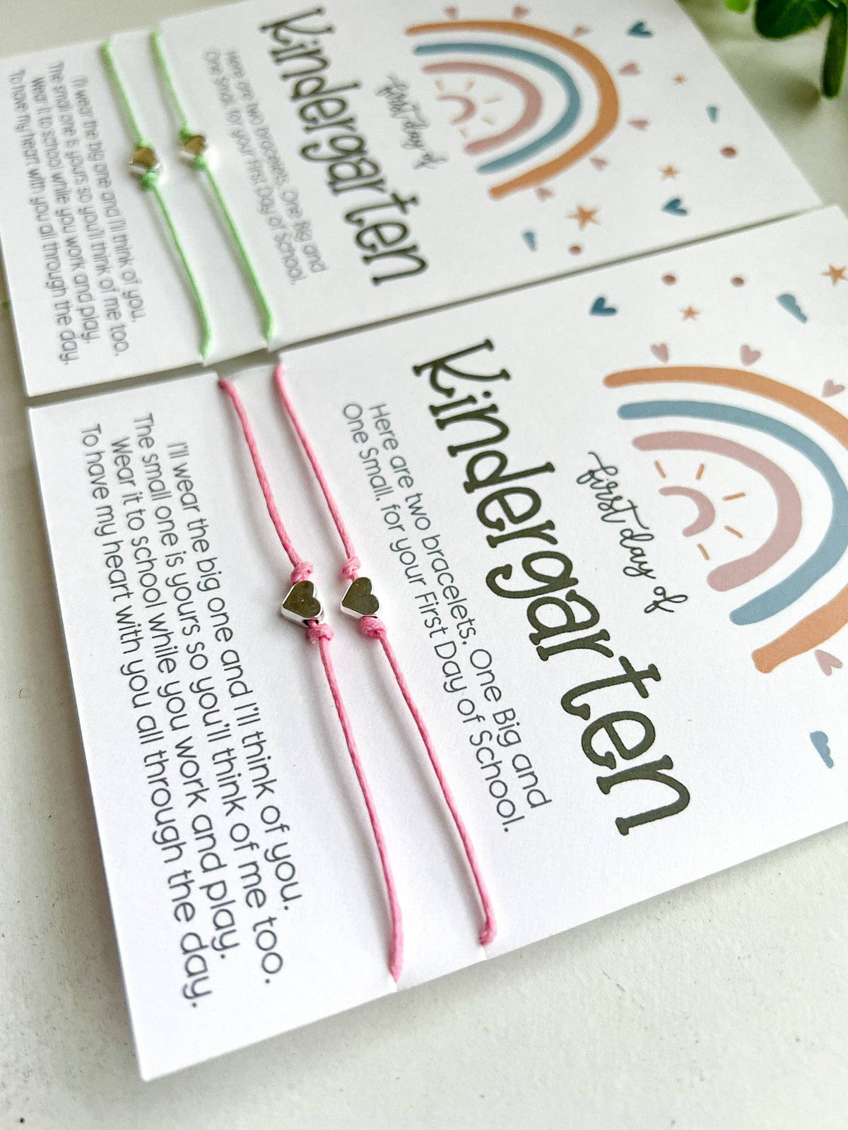 🌈 First Day of Kindergarten Matching Bracelet Set – Pink Heart Edition 💖