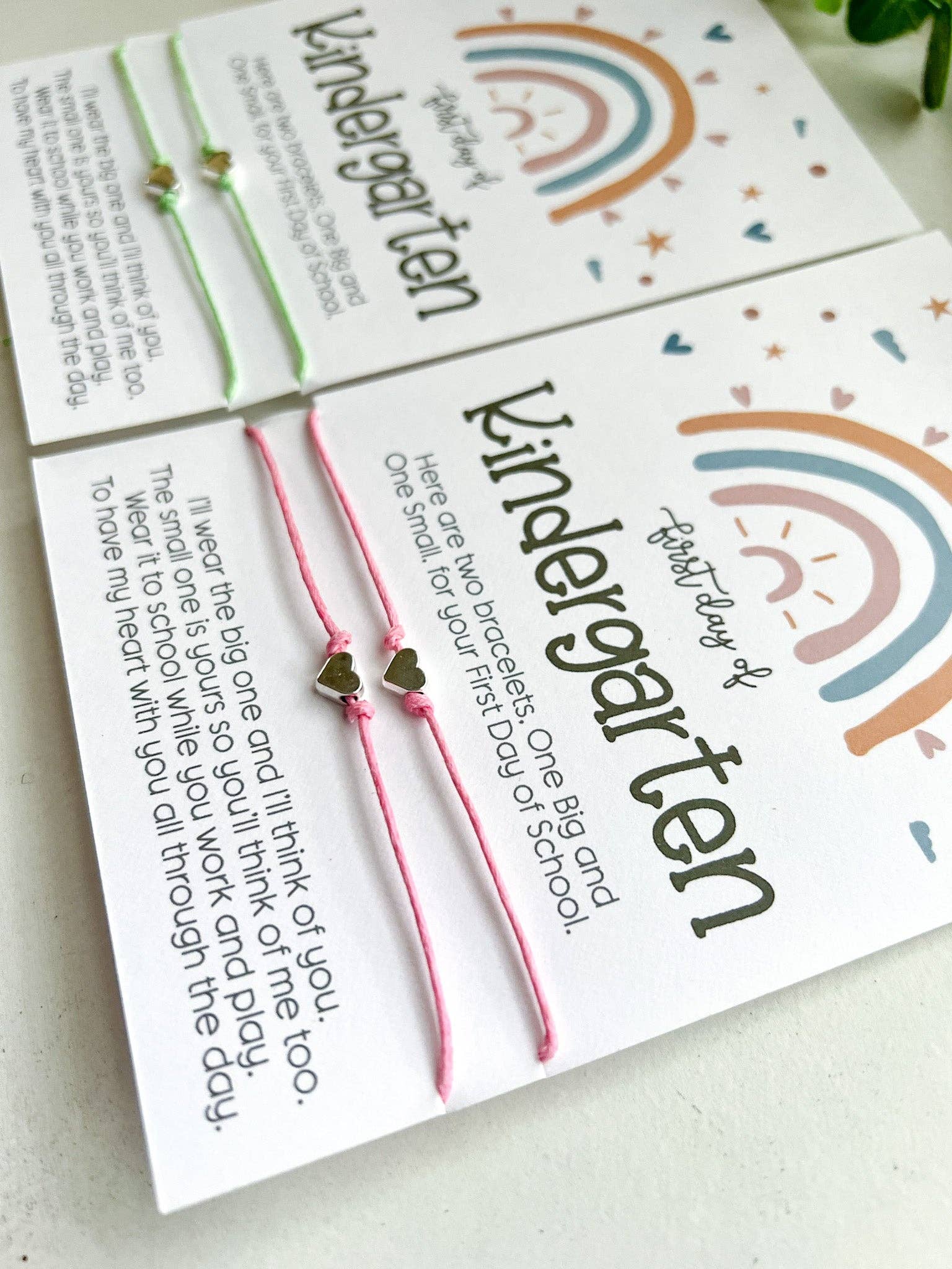 🌈 First Day of Kindergarten Matching Bracelet Set – Pink Heart Edition 💖