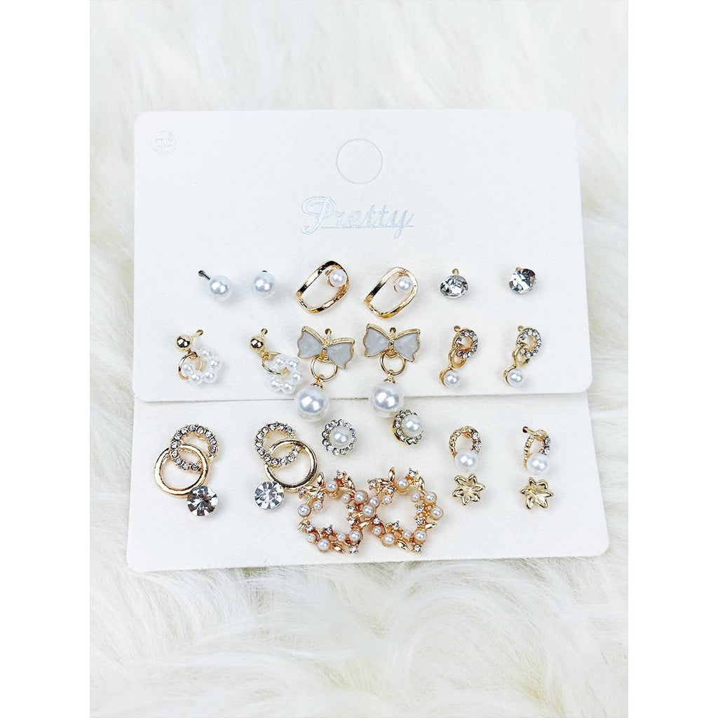 Multi Gold and Pearl Mixed Earrings
