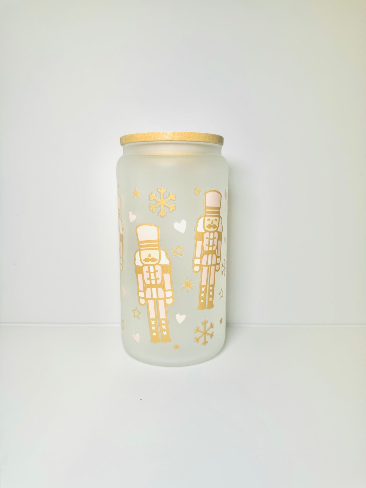 Nutcracker Christmas 16oz Glass Cup with Vibrant DTF Wrap