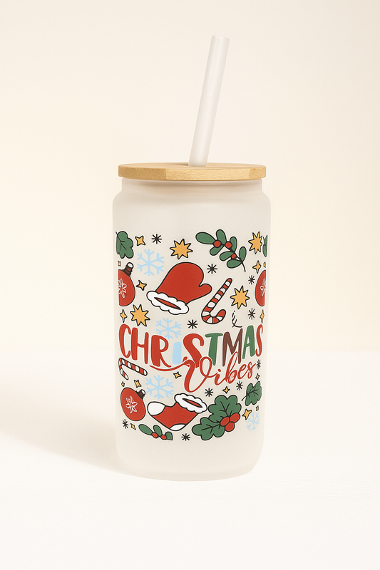 🎅 Christmas Vibes 16oz Glass Cup