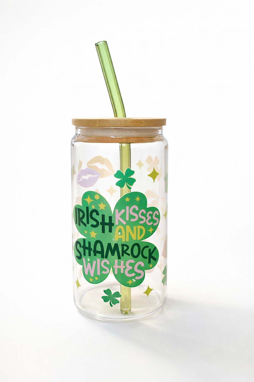 Irish Kisses & Shamrock Wishes Glass Cup