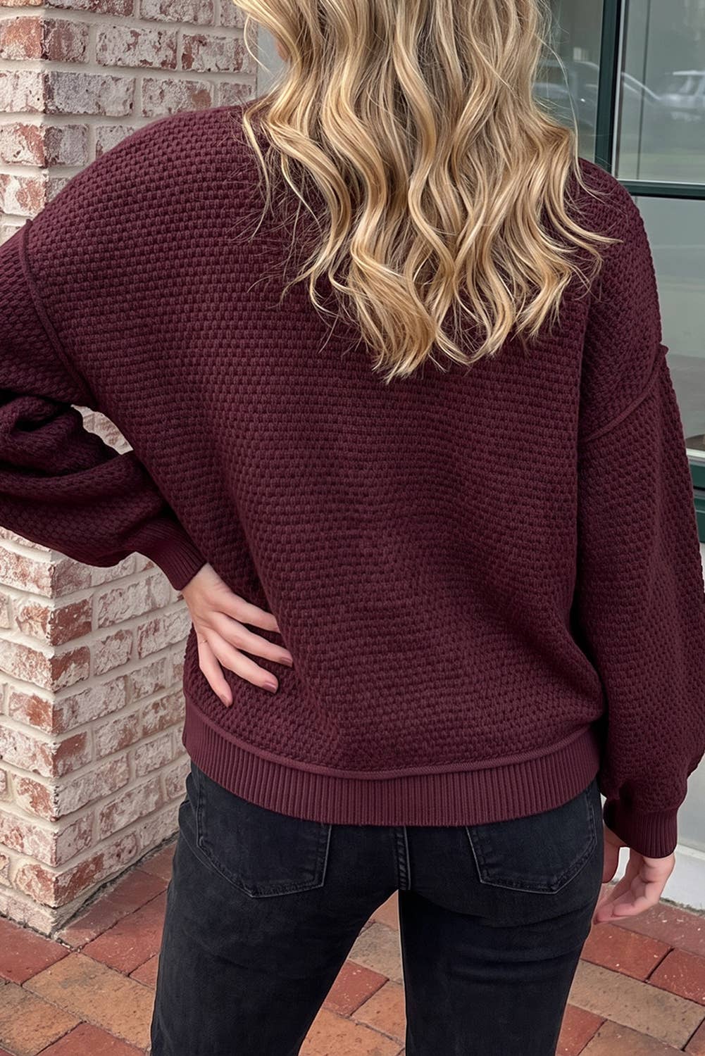 Burgundy & Cream Checkered Knit Sweater