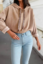 Textured Lace/Leopard Drawstring Baggy Hoodie