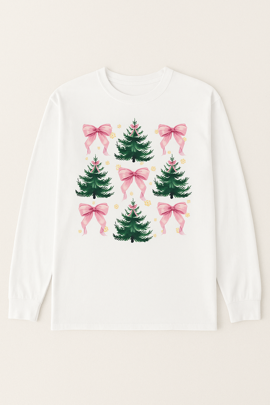 🎀 Christmas Tree & Pink Bow Long Sleeve