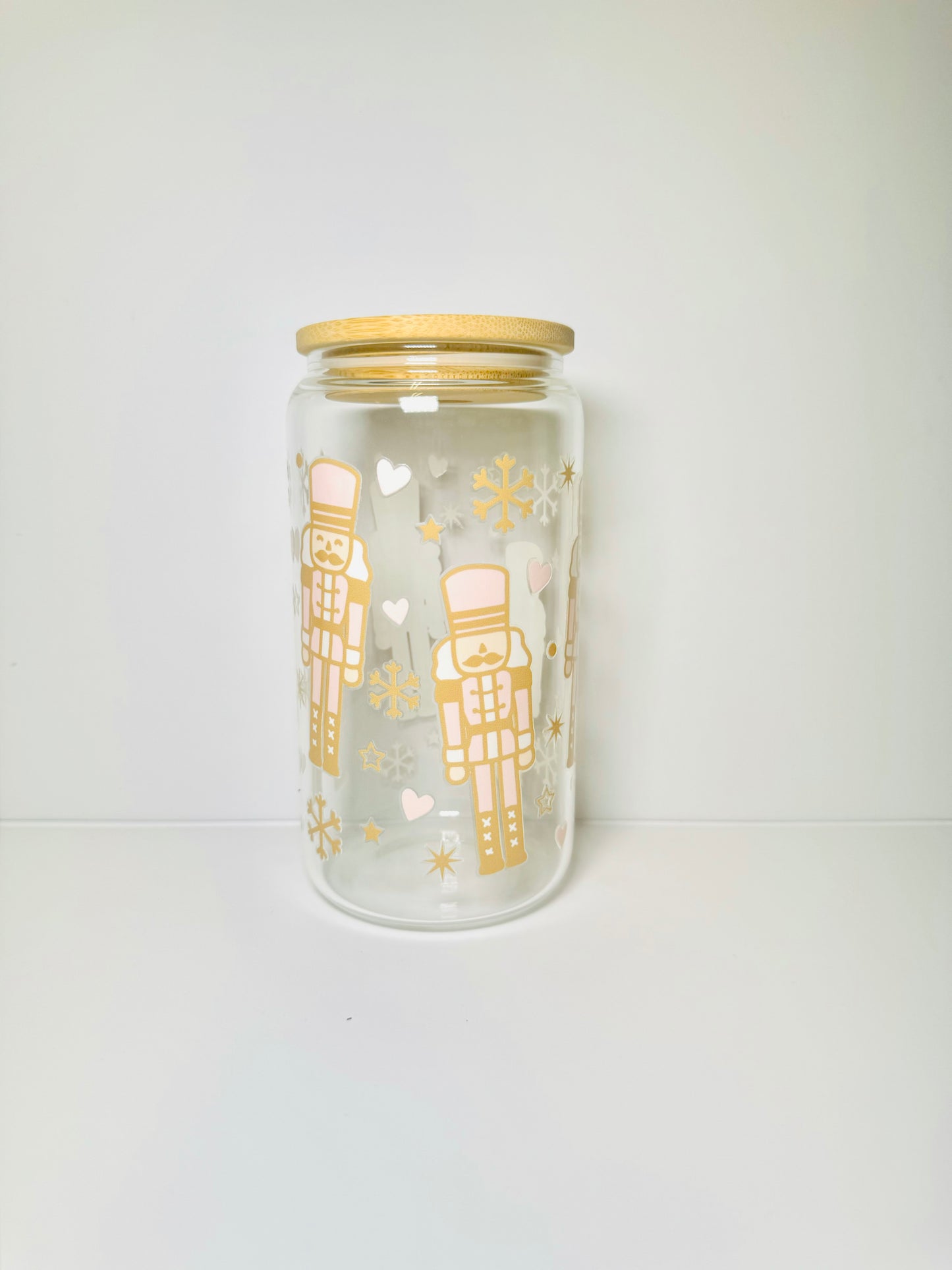 Nutcracker Christmas 16oz Glass Cup with Vibrant DTF Wrap