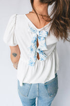 Textured Knit V Neck Back Bow Knot Top | S-XL