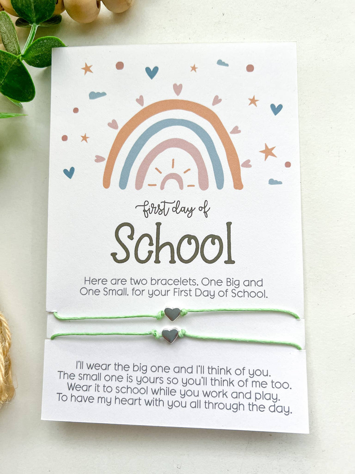 🌈 First Day of School Matching Bracelet Set – Aqua Heart Edition 💙
