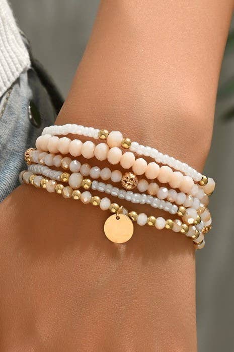 Blush Pink & Gold Beaded Bracelet Stack