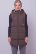 Mocha Longline Hooded Puffer Vest