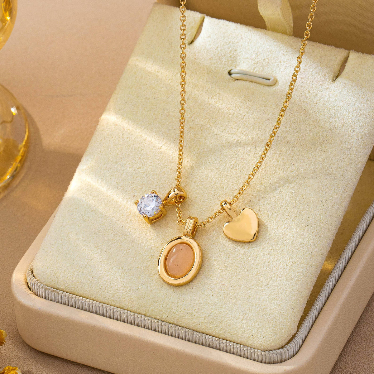 Golden Heart & Pink Charm Necklace