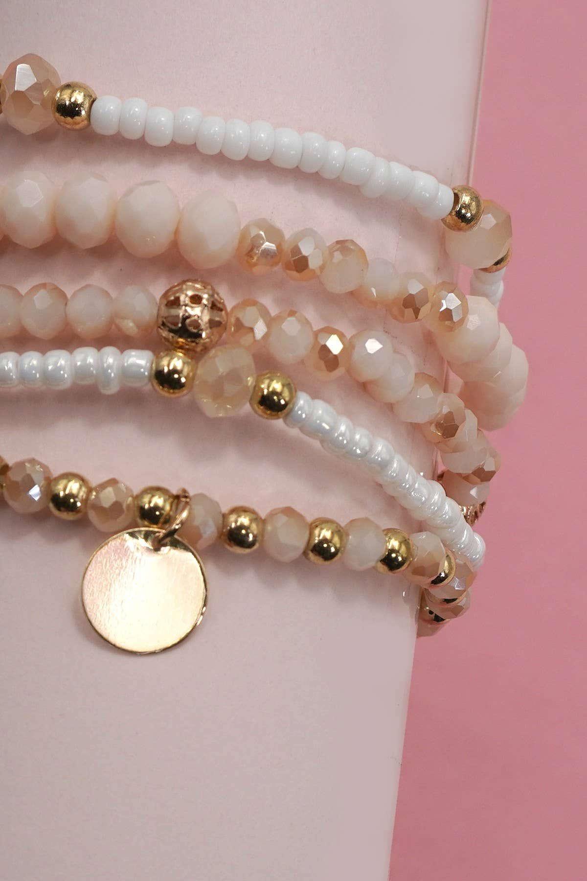 Blush Pink & Gold Beaded Bracelet Stack