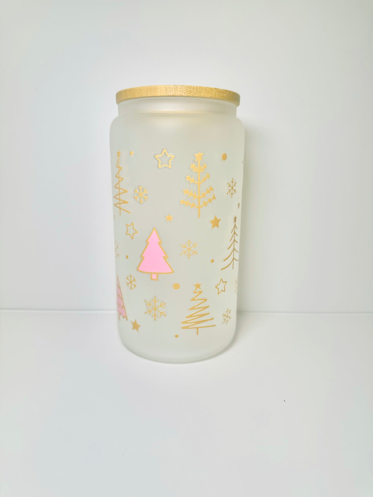 Christmas Trees 16oz Glass Cup with Vibrant DTF Wrap