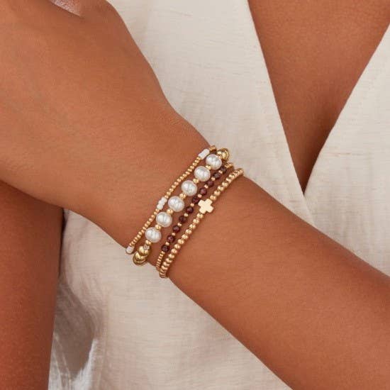 Golden Clover & Pearl Bracelet Stack