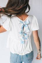Textured Knit V Neck Back Bow Knot Top | S-XL