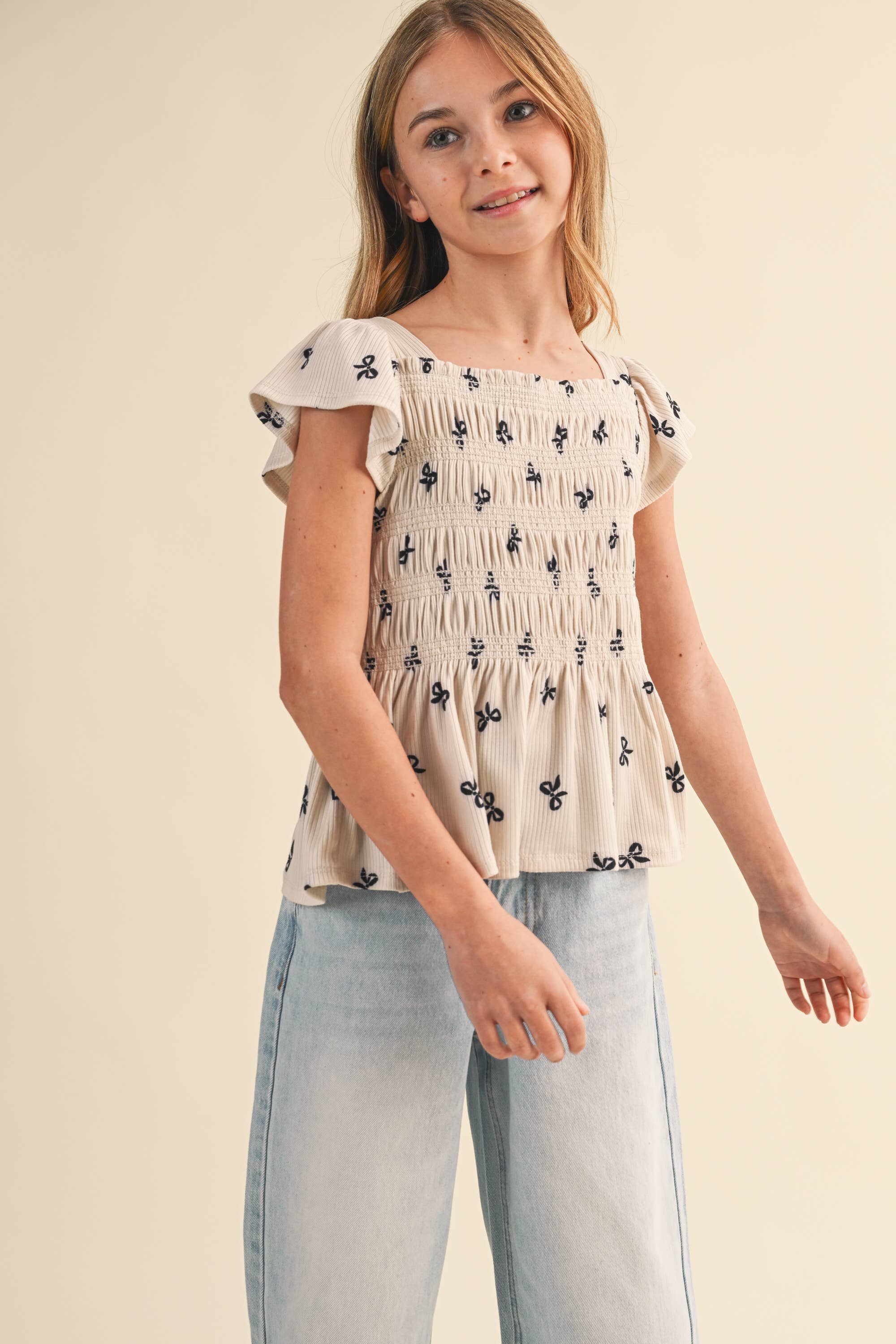 Coquette Bow Smocked Top – Tween Girls