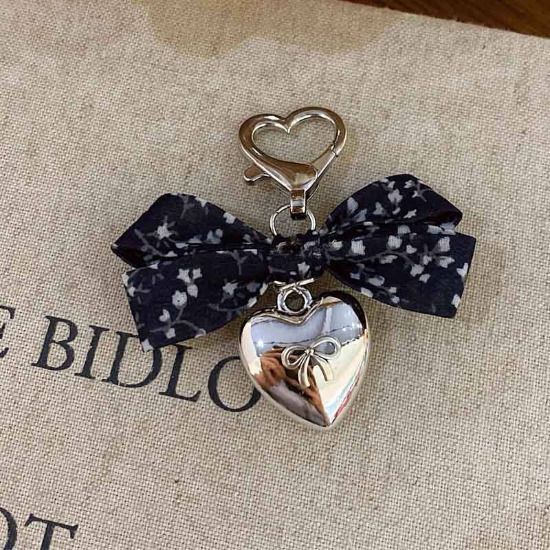 Elegant Floral Print Bow Heart Keychain Charms DP25F586