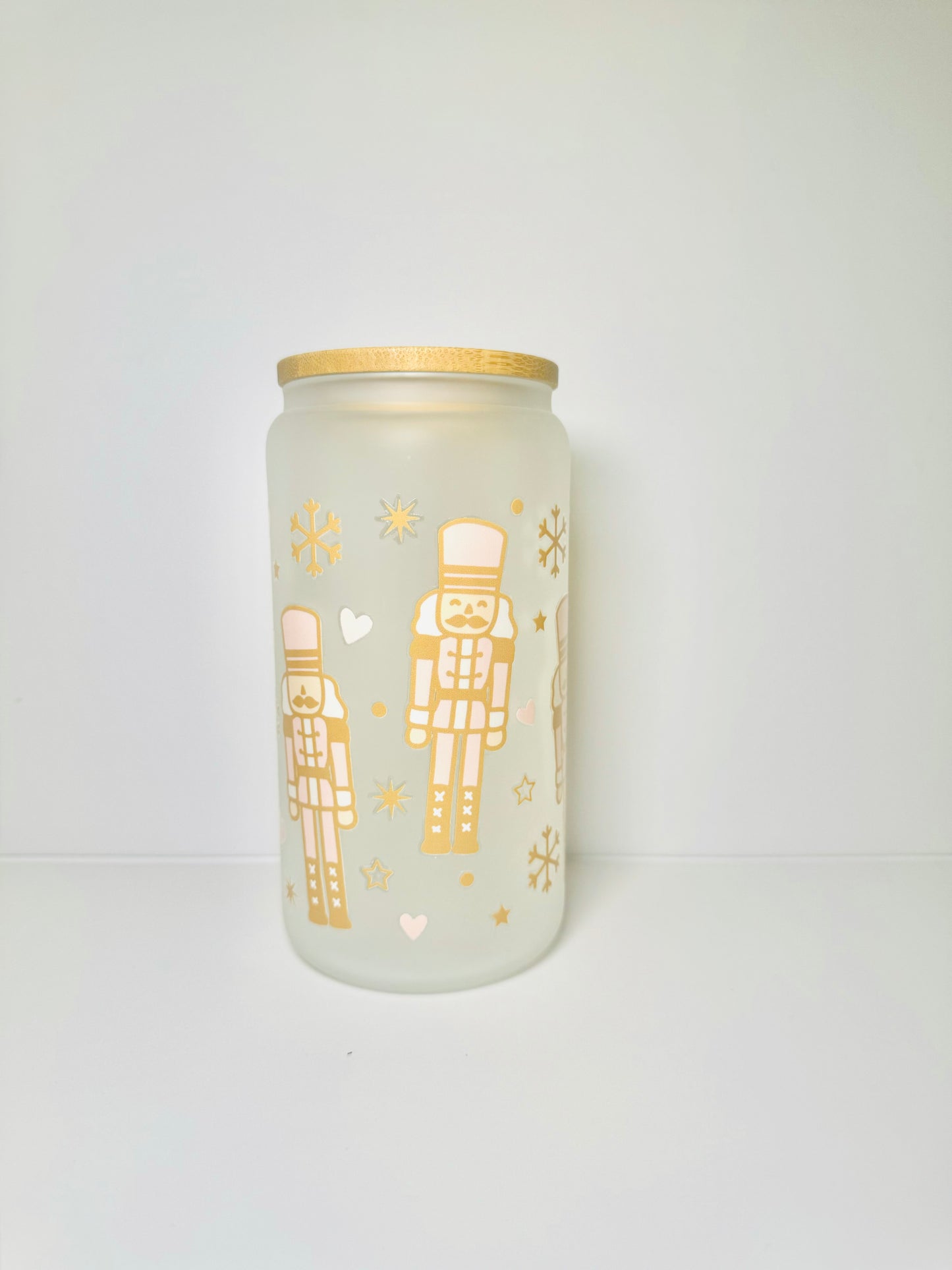 Nutcracker Christmas 16oz Glass Cup with Vibrant DTF Wrap