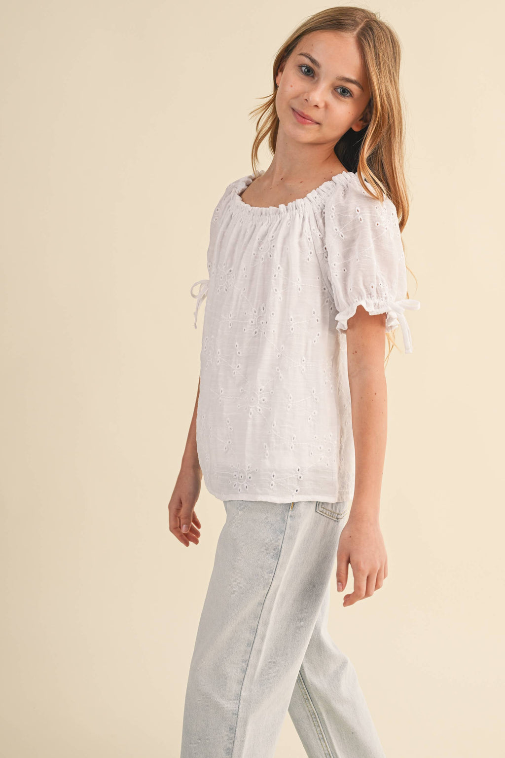 Sweet Summer Eyelet Peasant Top – Tween Girls