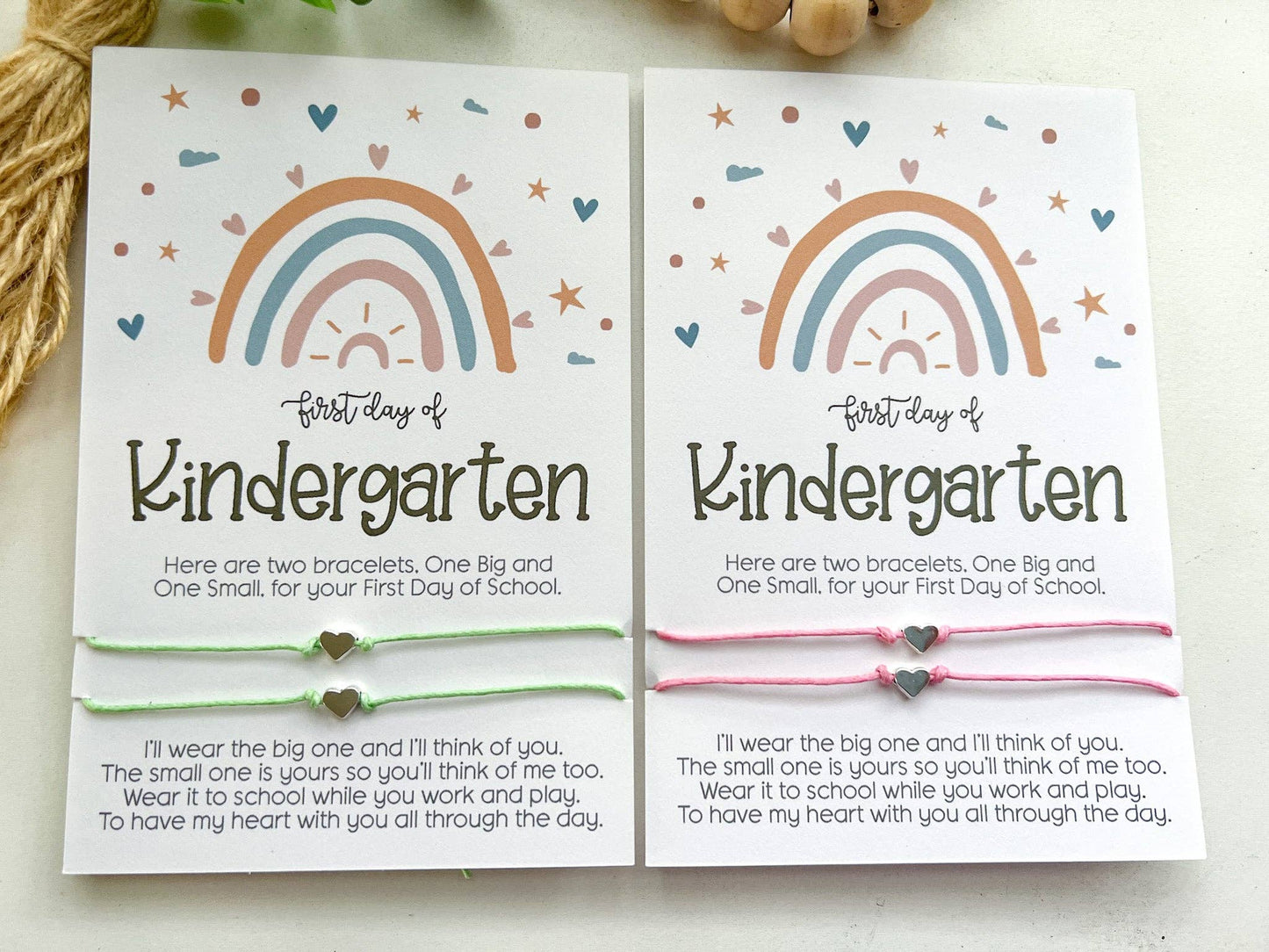 🌈 First Day of Kindergarten Matching Bracelet Set – Pink Heart Edition 💖